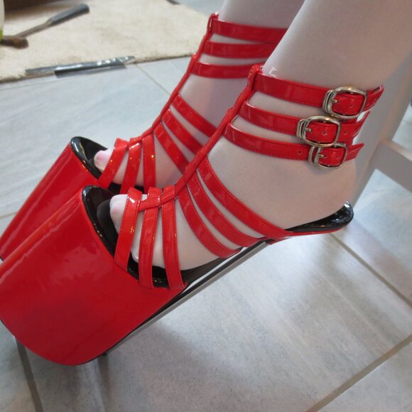 EXTREME Platform Red High Heel Sandals with Metal Heels - Picture 8 of 9